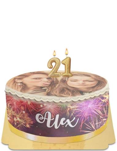 Gateausansoeufs.com Gâteau d'anniversaire à photo pour adulte à feu d'artifice vegan et sans gluten - 145