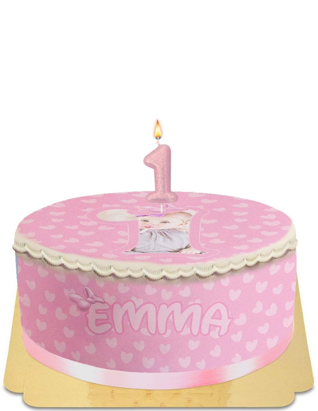 Gâteau d'anniversaire d'1 an pour fille avec chiffre et photo vegan