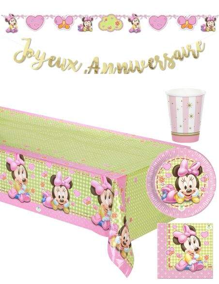 Gateausansoeufs.com Grand pack de décoration d'anniversaire pour bébé fille Minnie Disney (1 an ou plus) - 1