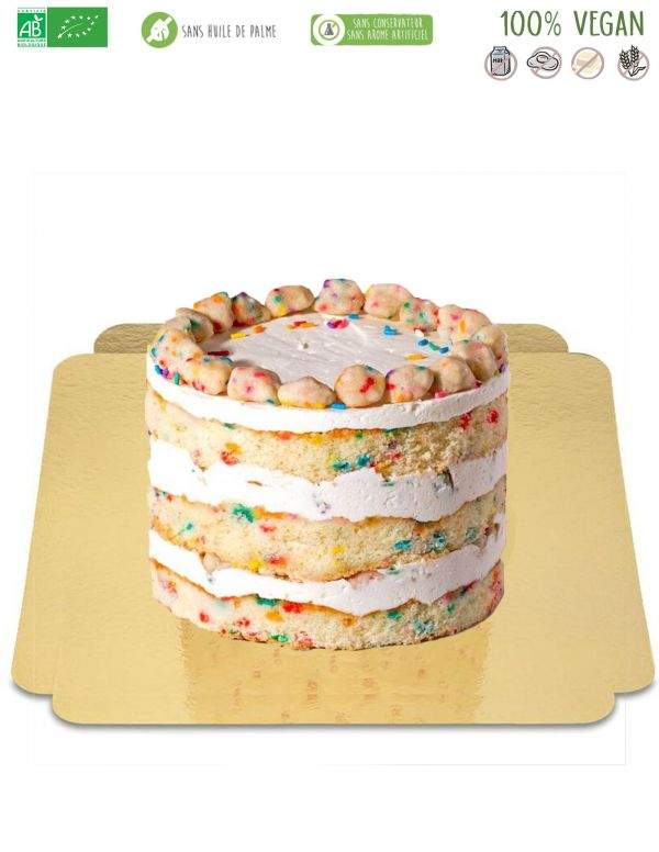 Gateausansoeufs.com Gâteau nu ou naked cake à la vanille avec confettis multicouleur vegan et sans gluten - 9