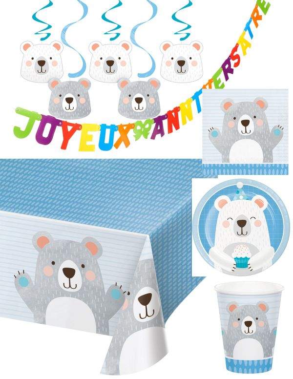 Gateausansoeufs.com Grand pack de décoration d'anniversaire Ourson bleu garçon - 1