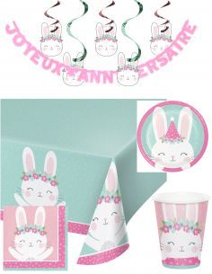 Gateausansoeufs.com Grand pack de décoration d'anniversaire adorable Lapinou pour fille - 1