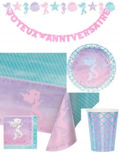 Gateausansoeufs.com Grand pack de décoration d'anniversaire de sirène Ariel la petite sirène Disney - 1