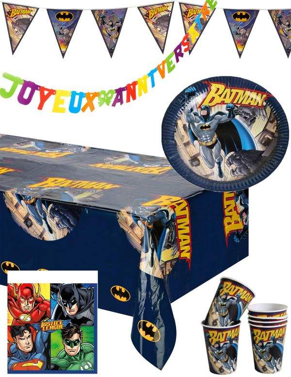 Gateausansoeufs.com Grand pack de décoration d'anniversaire Batman super-héros - 1