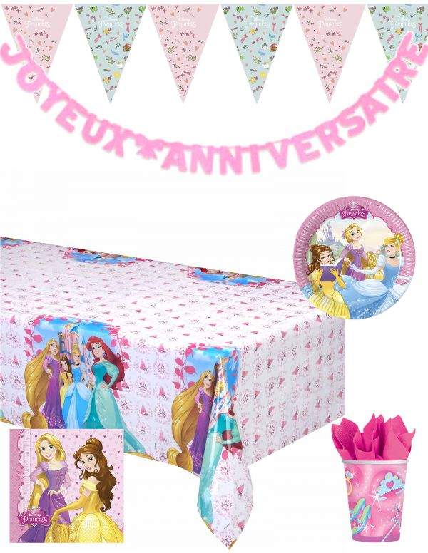 Gateausansoeufs.com Grand pack de décoration d'anniversaire Ariel, Raiponce, Cendrillon et Belle princesses Disney - 1