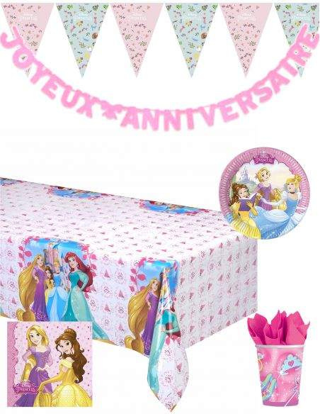 Gateausansoeufs.com Grand pack de décoration d'anniversaire Ariel, Raiponce, Cendrillon et Belle princesses Disney - 1