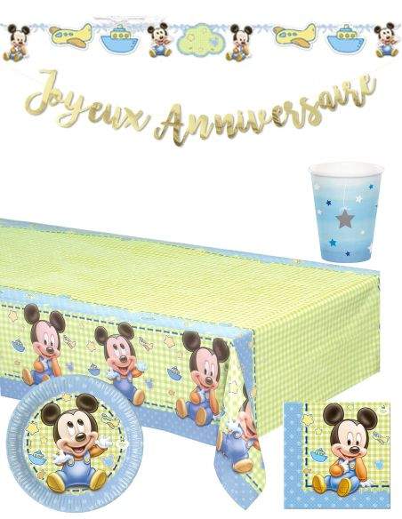 Gateausansoeufs.com Grand pack de décoration d'anniversaire pour bébé garçon Mickey Disney (1 an ou plus) - 1