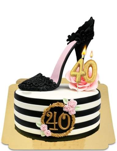  Gâteau talons escarpins pour adulte à bandes noir vegan, sans gluten - 32