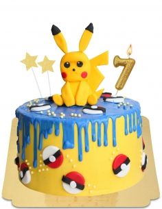  Gâteau Pokemon Pikachu effet drip bleu vegan, sans gluten - 1