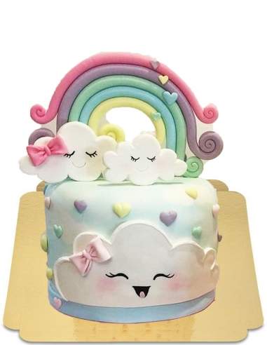  Gâteau arc-en-ciel kawai avec nuages en sucre vegan, sans gluten - 36