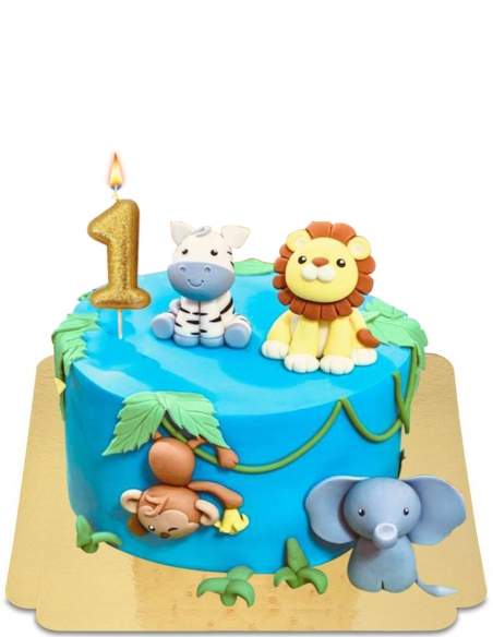  Gâteau 1 an jungle bébé avec animaux vegan, sans gluten - 3