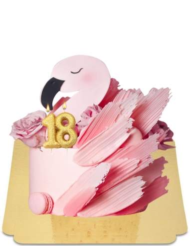  Gâteau flamant rose Deluxe avec ailes en chocolat rose vegan, sans gluten - 65