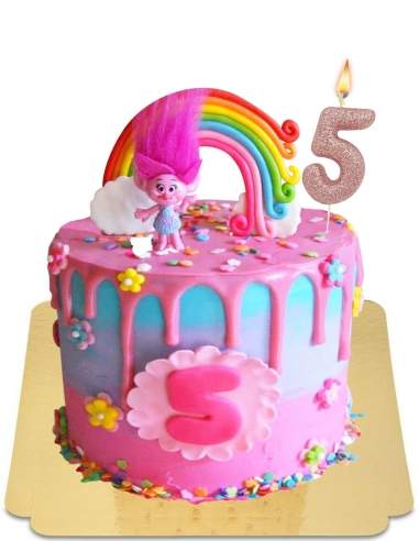  Gâteau Trolls rose et bleu à effet drip vegan, sans gluten - 4