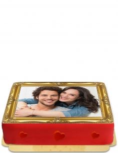 Gateausansoeufs.com Gateau photo cadre baroque chic rouge à coeur en pâte d'amande vegan et sans gluten - 126