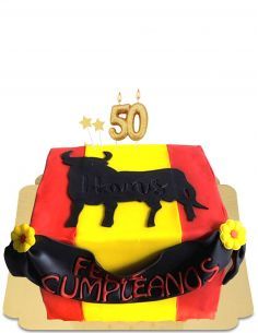Gateausansoeufs.com Gâteau Espagne avec drapeau espagnol et taureau noir vegan et sans gluten - 18