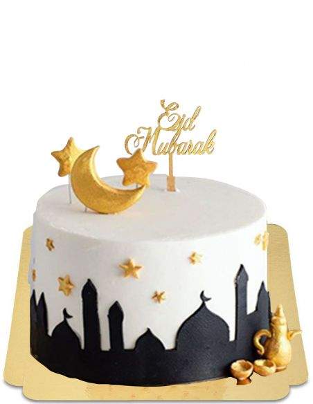 Gateausansoeufs.com Gâteau Eid Aid Mubarak blanc et doré vegan et sans gluten - 1
