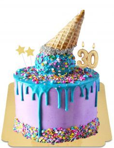 Gateausansoeufs.com Gâteau cône de glace rose et turquoise vegan et sans gluten - 1